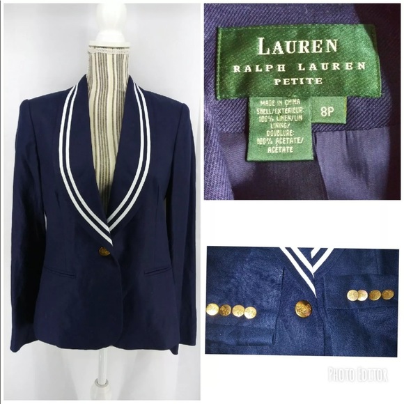 Ralph Lauren Jackets & Blazers - Ralph Lauren Womens Blue White LINEN Blazer 8P